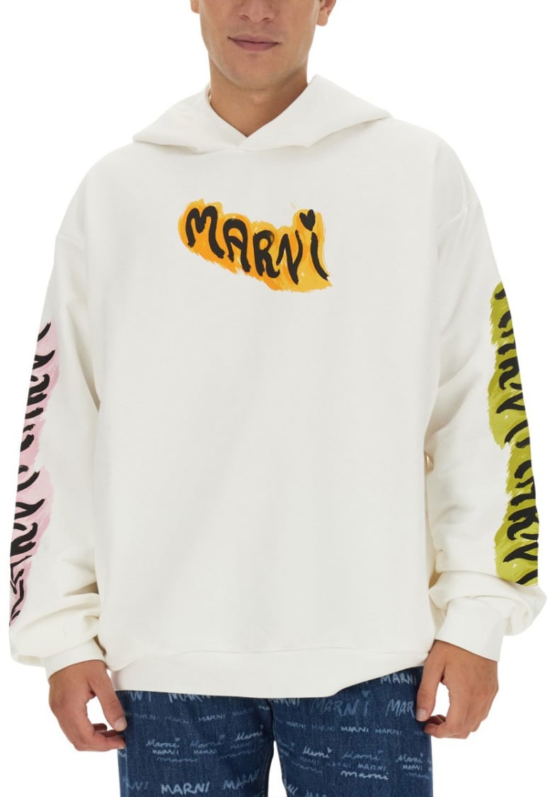 Marni Hooded Sweatshirt With Bold Logo Wit