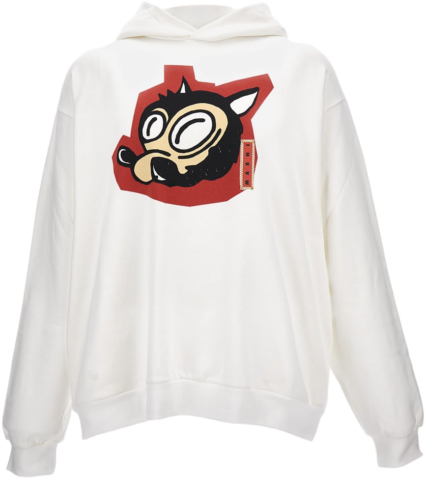 Marni Oversized Beige Hoodie With Graphic Print And Hood Neutraal