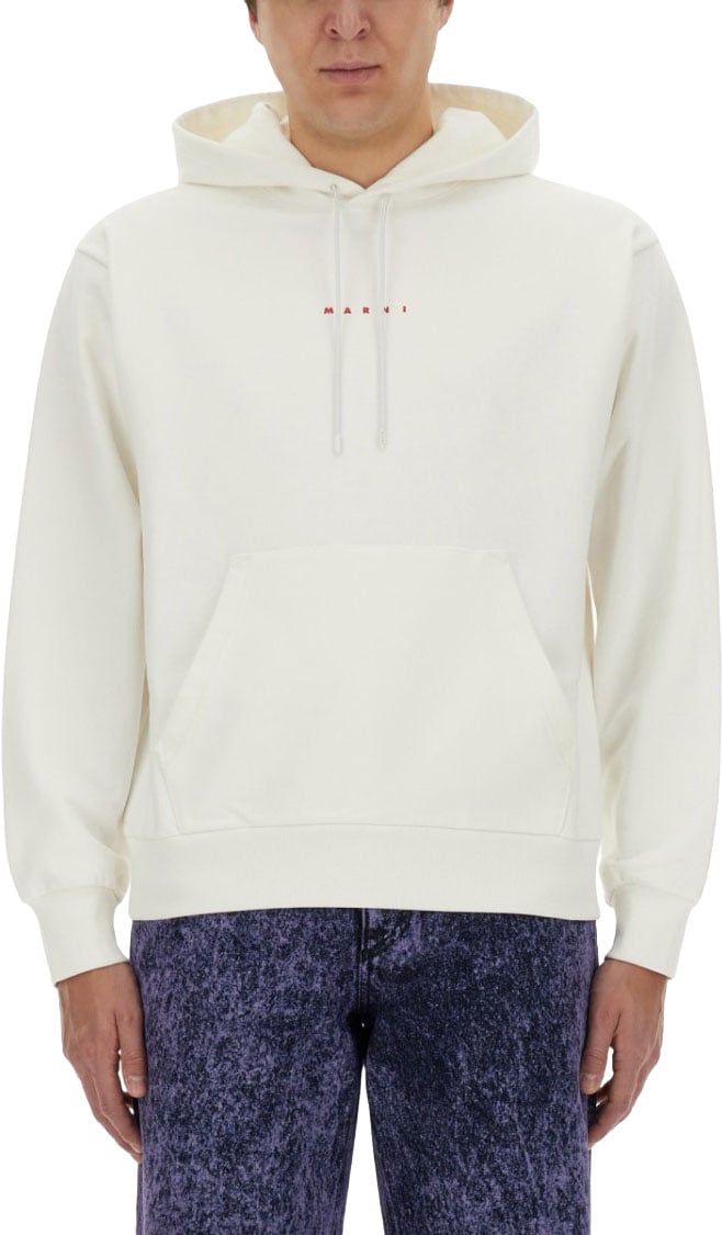 Marni Regular Fit Cotton Knit Sweatshirt Wit