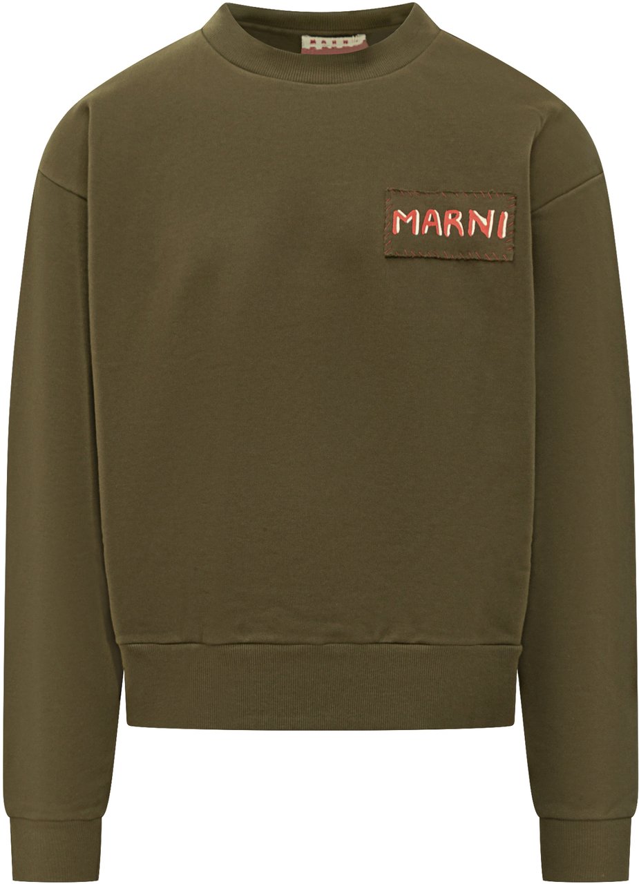 Marni Felpa con Patch Logo Ricamato Marni Groen