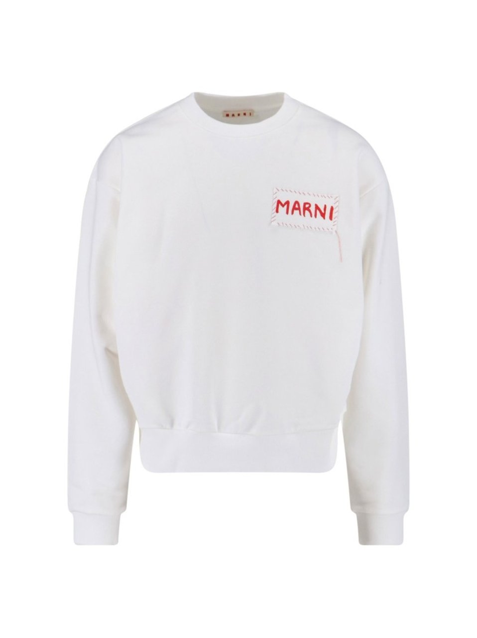 Marni Cropped White Sweater With Bold Chest Patch Wit