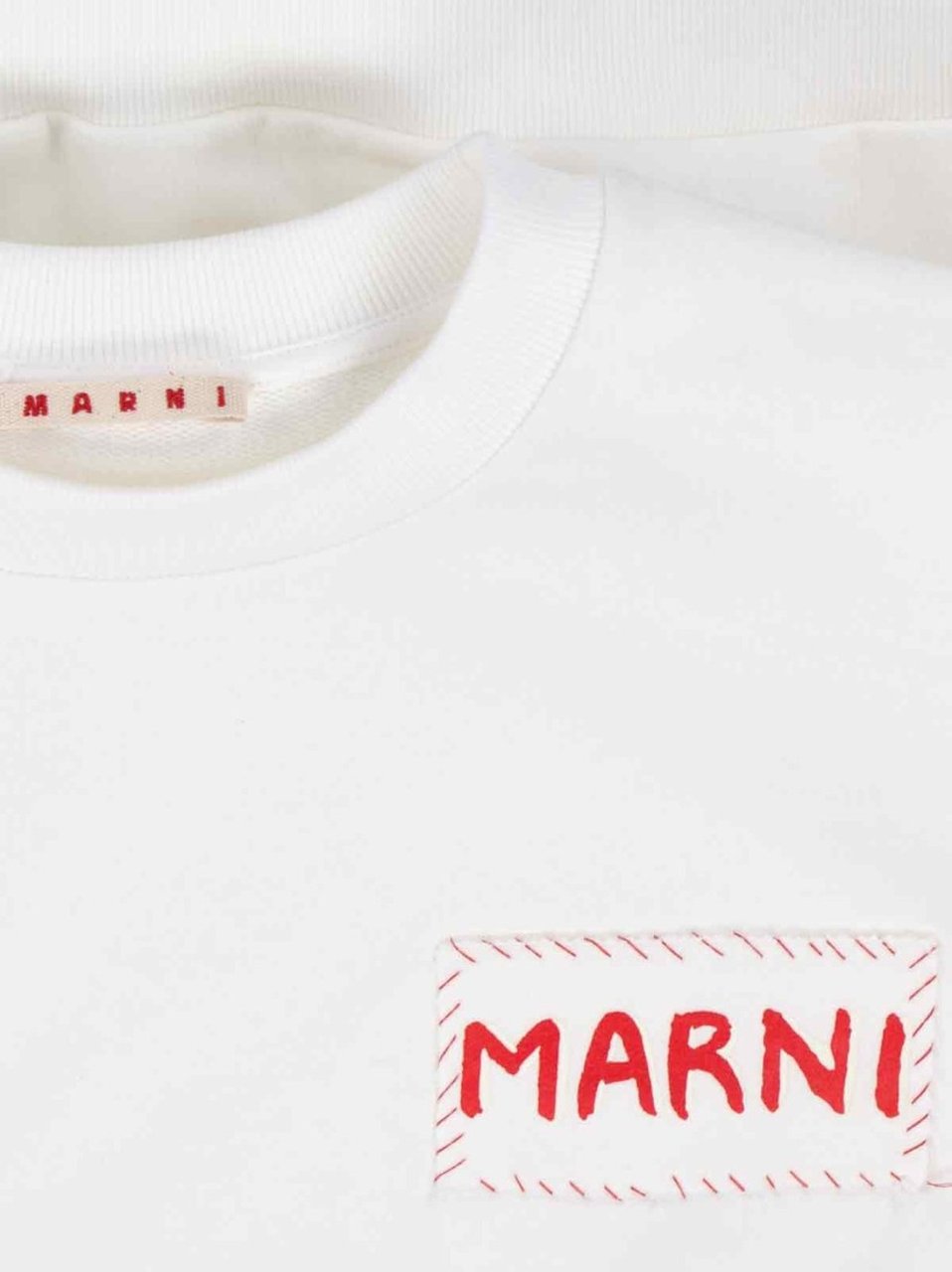 Marni Cropped White Sweater With Bold Chest Patch Wit