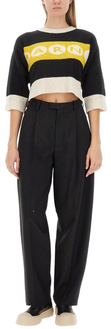 Marni Cropped Jersey With Bold Logo Zwart