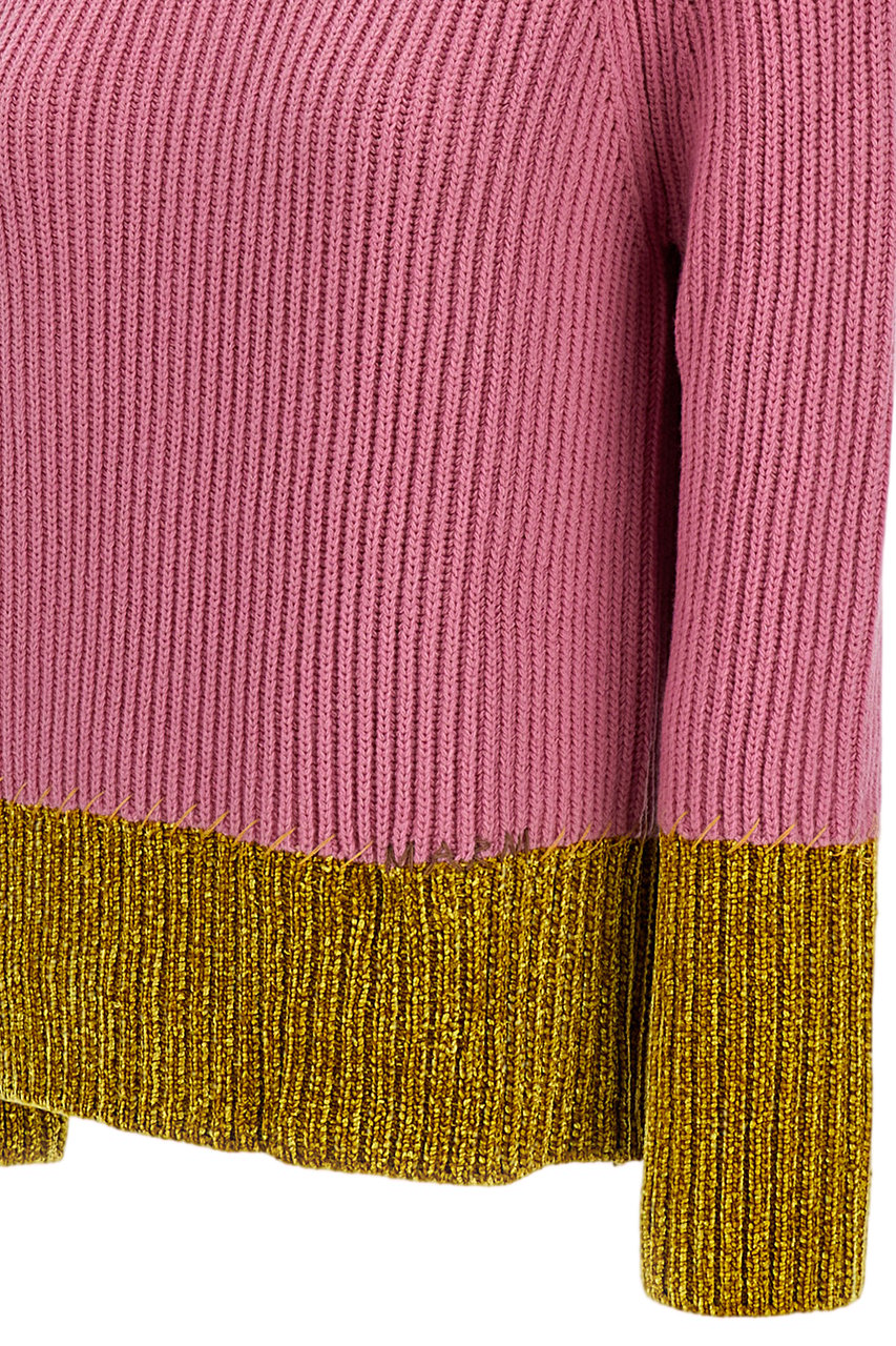 Marni Color Block Wool Crew Neck Sweater With Exposed Stitching Roze