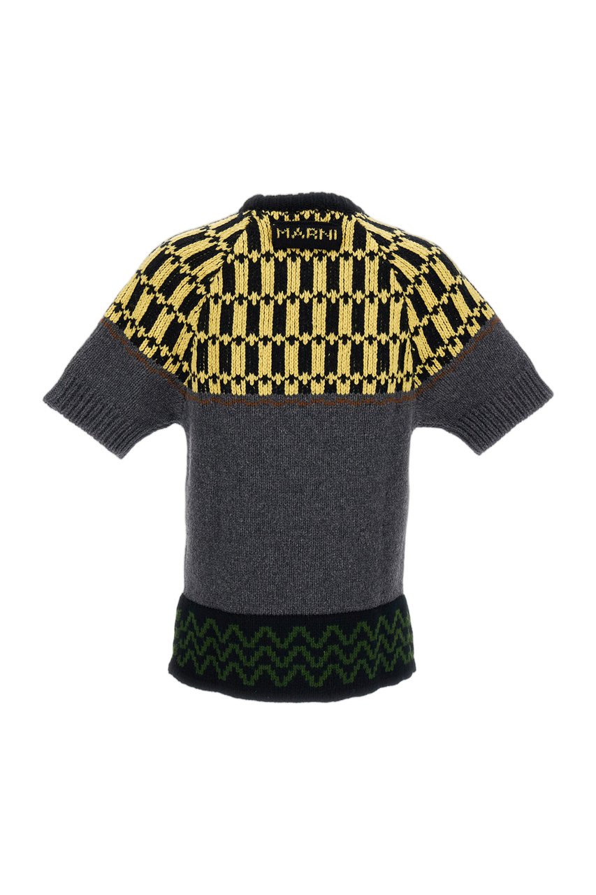 Marni Grey Jacquard Wool-Cashmere Blend Top Grijs