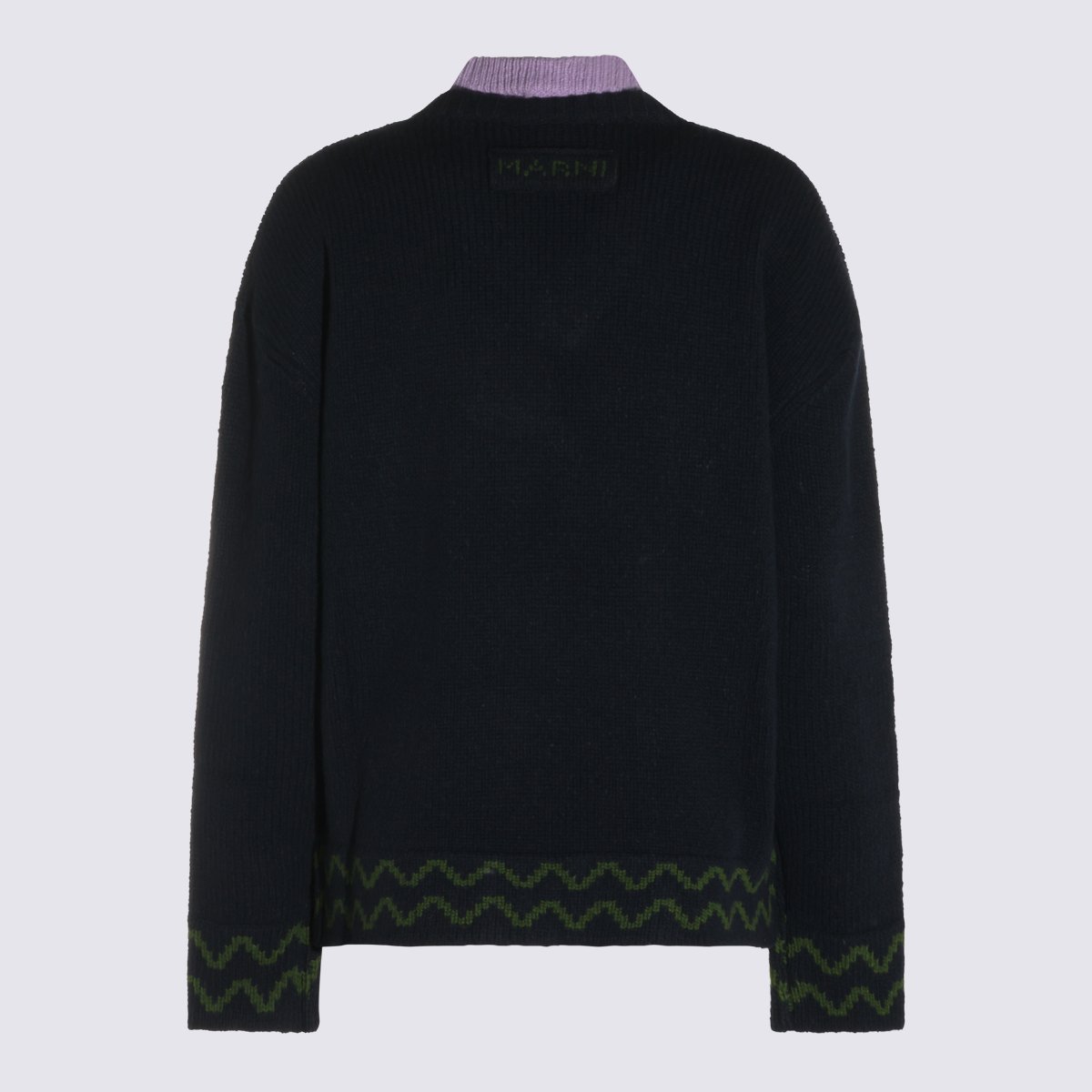 Marni Deep V-Neck Sweater With Ribbed Collar And Zigzag Detailing Zwart