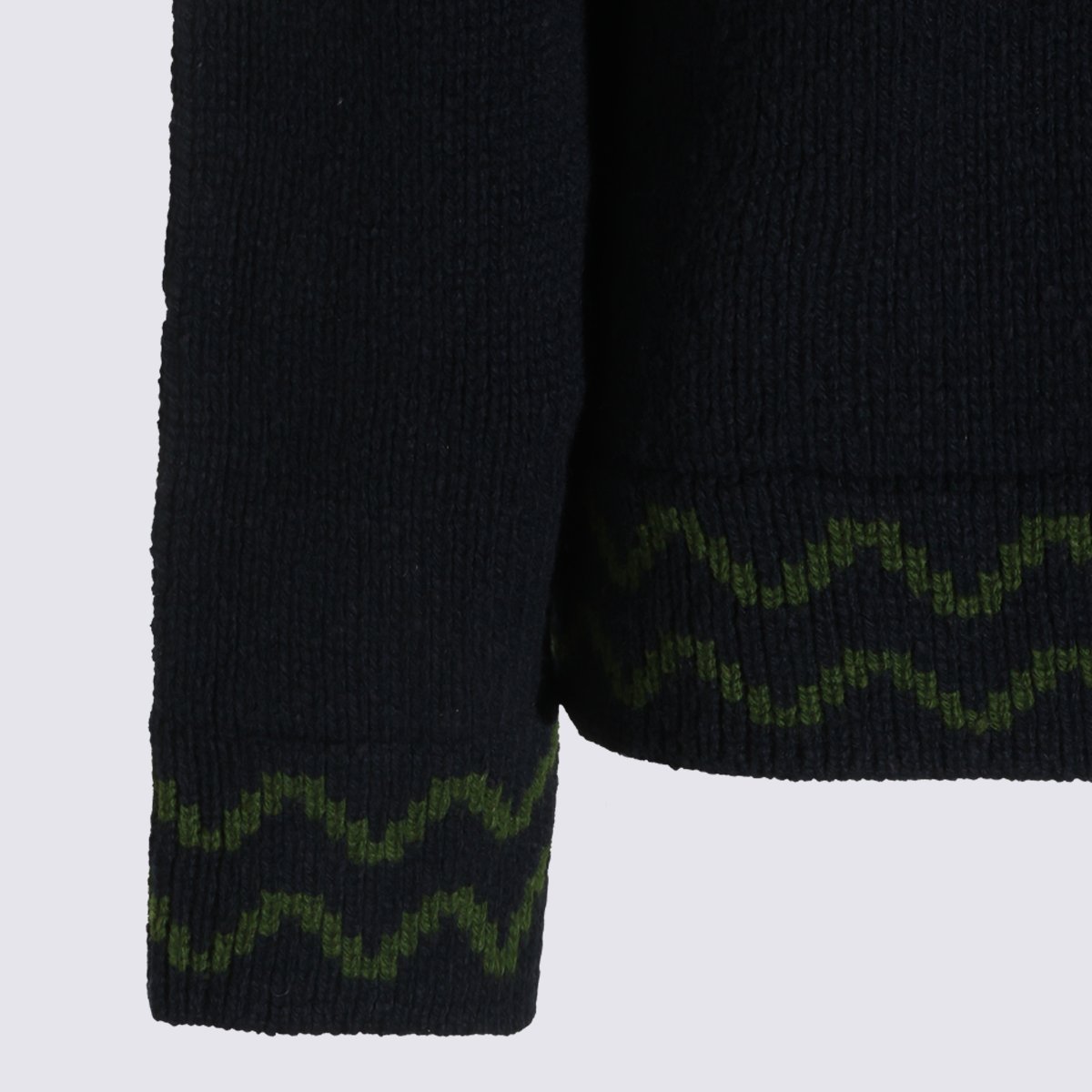 Marni Deep V-Neck Sweater With Ribbed Collar And Zigzag Detailing Zwart