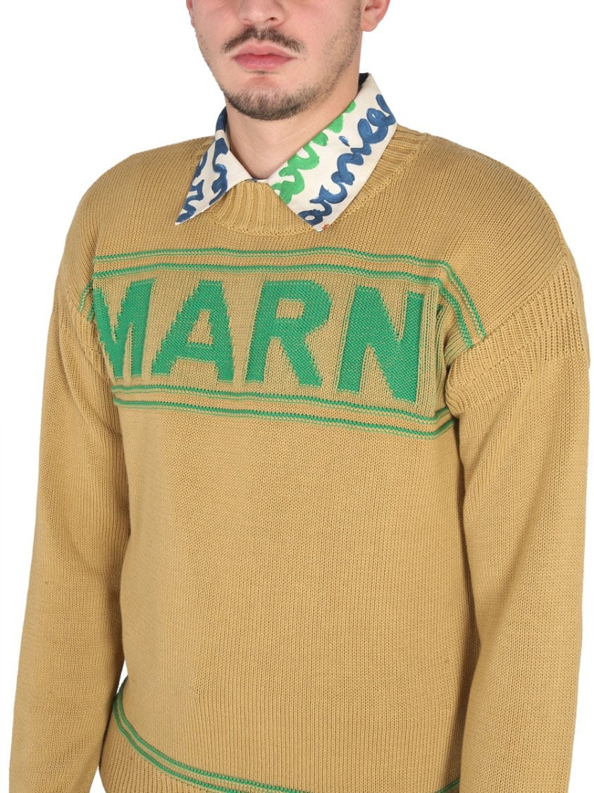 Marni Cross-Neck Knit Sweatshirt Geel
