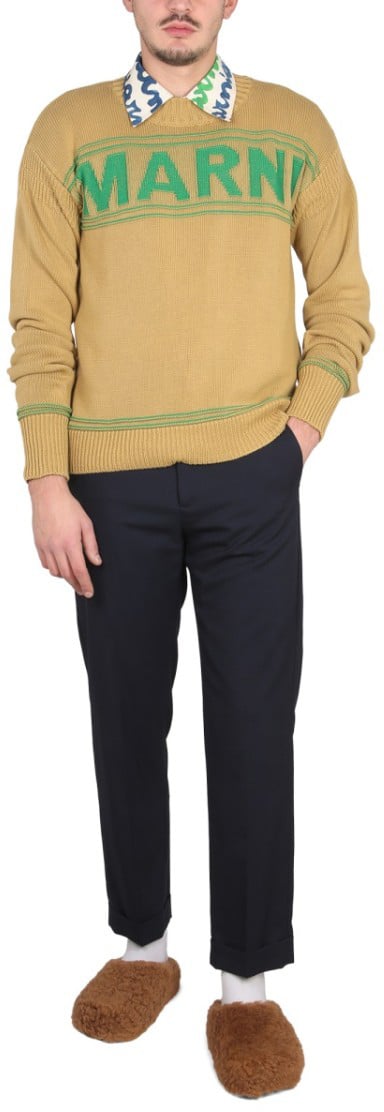 Marni Cross-Neck Knit Sweatshirt Geel