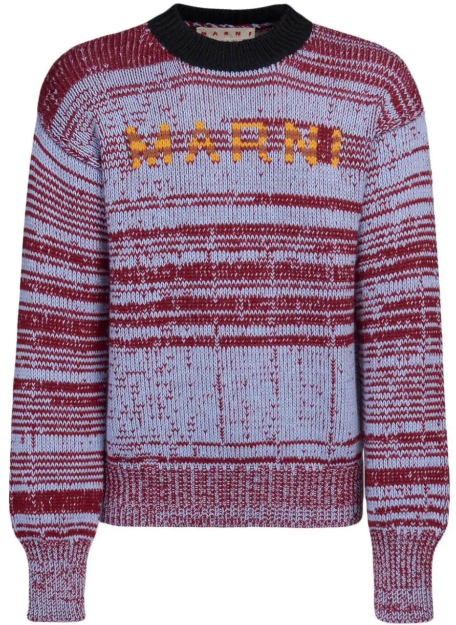 Marni Roundneck Logo Sweater Iris Blue Blauw