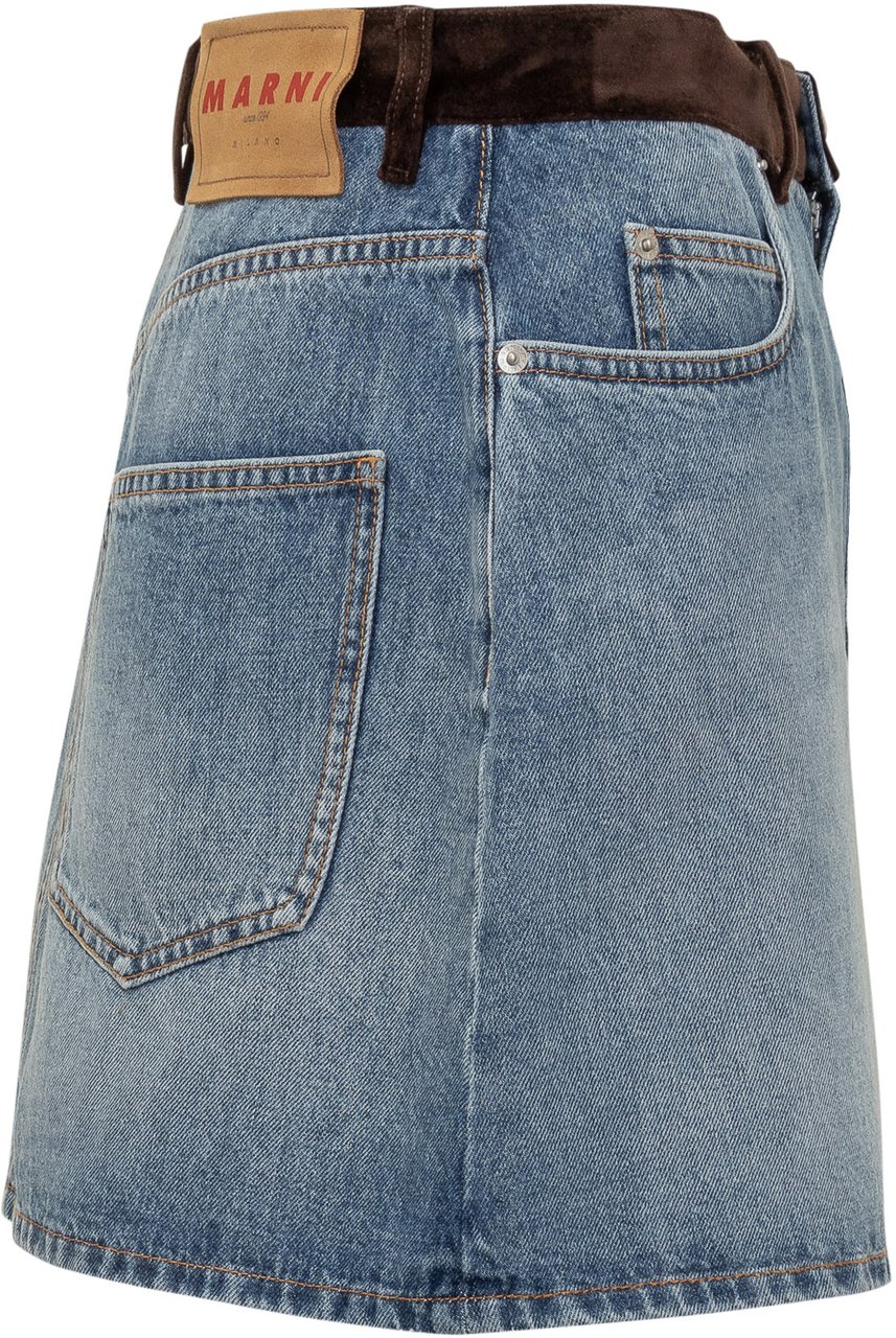 Marni Gonna Marni in Denim con Dettagli a Contrasto Blauw