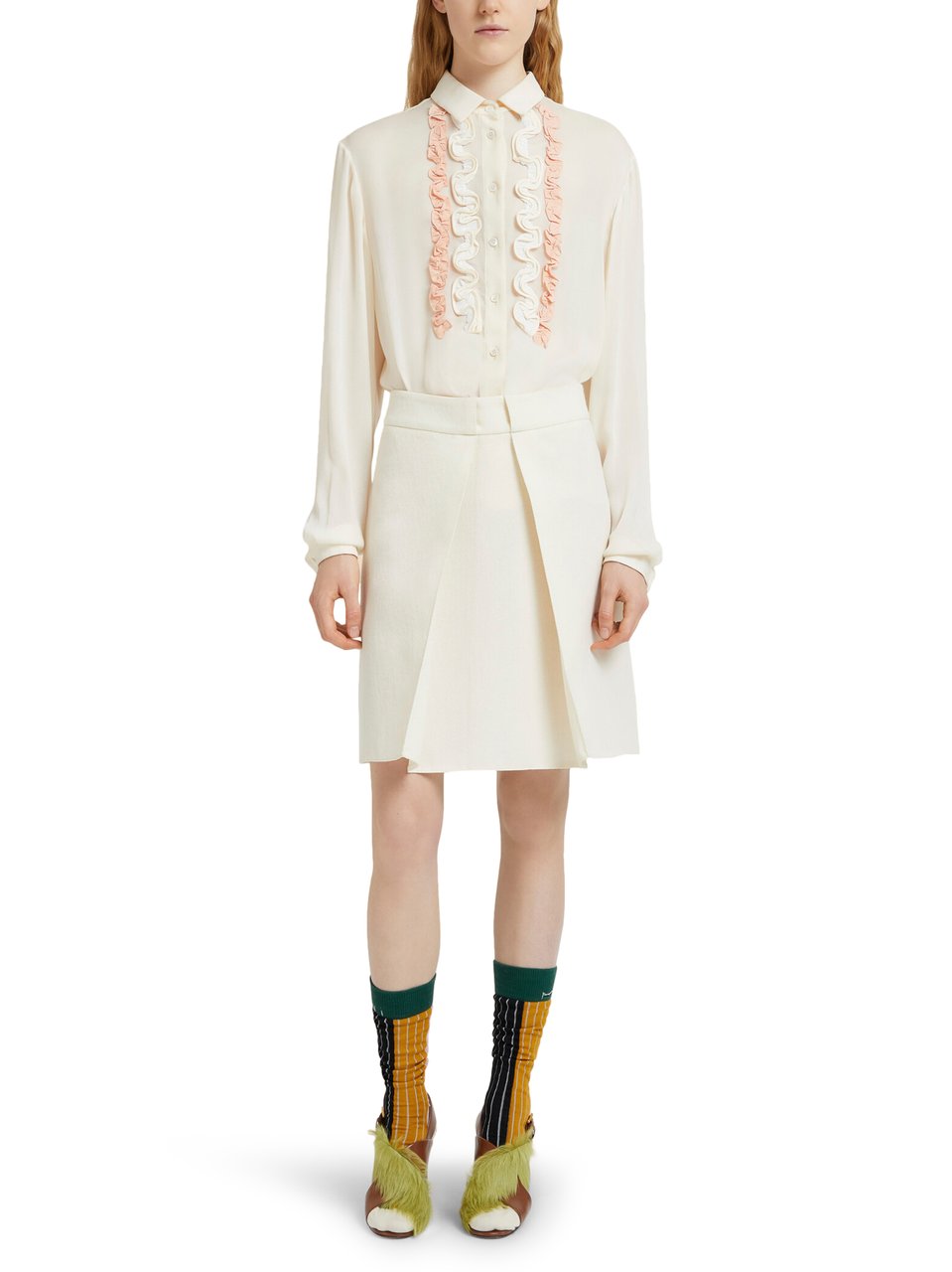 Marni Structured A-Line Mini Skirt in Creamy Ovine Leather Wit