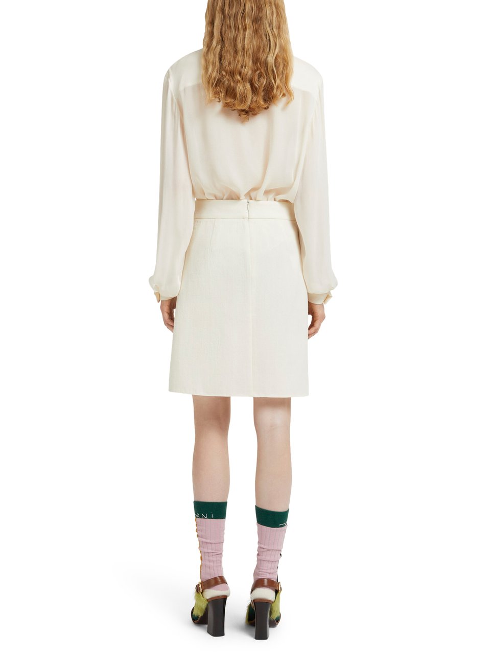Marni Structured A-Line Mini Skirt in Creamy Ovine Leather Wit