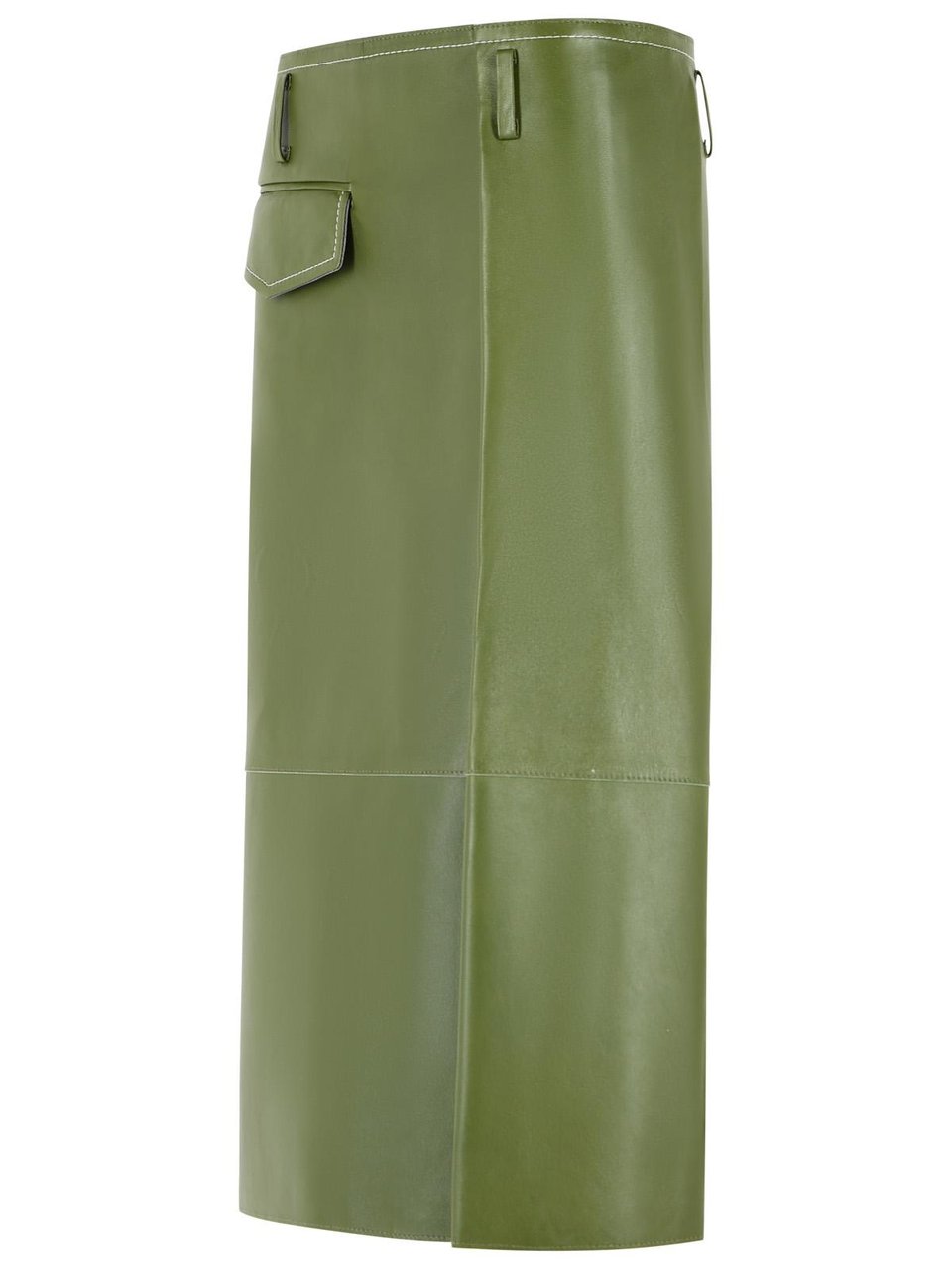 Marni Midi Skirt In Green Nappa Leather With Asymmetric Pocket Groen