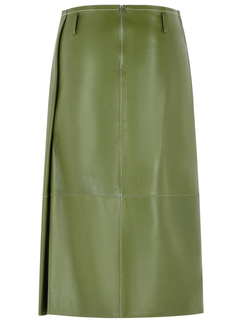 Marni Midi Skirt In Green Nappa Leather With Asymmetric Pocket Groen