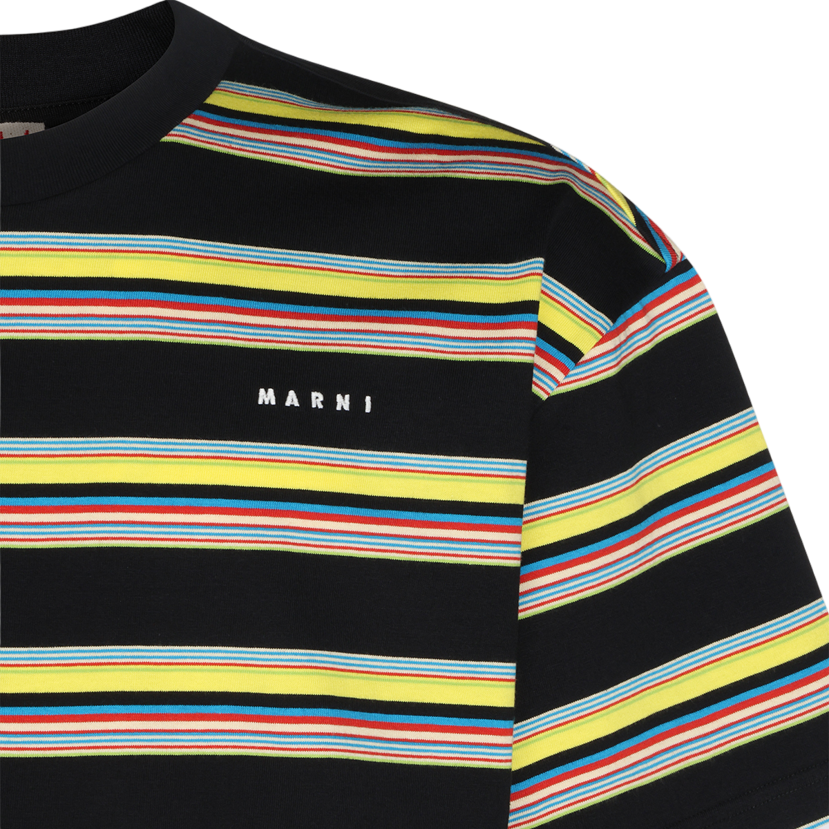 Marni Striped Short-Sleeve T-Shirt with Crew Neckline Zwart