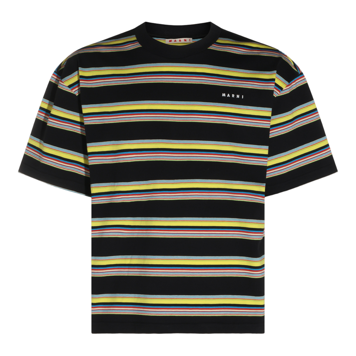 Marni Striped Short-Sleeve T-Shirt with Crew Neckline Zwart
