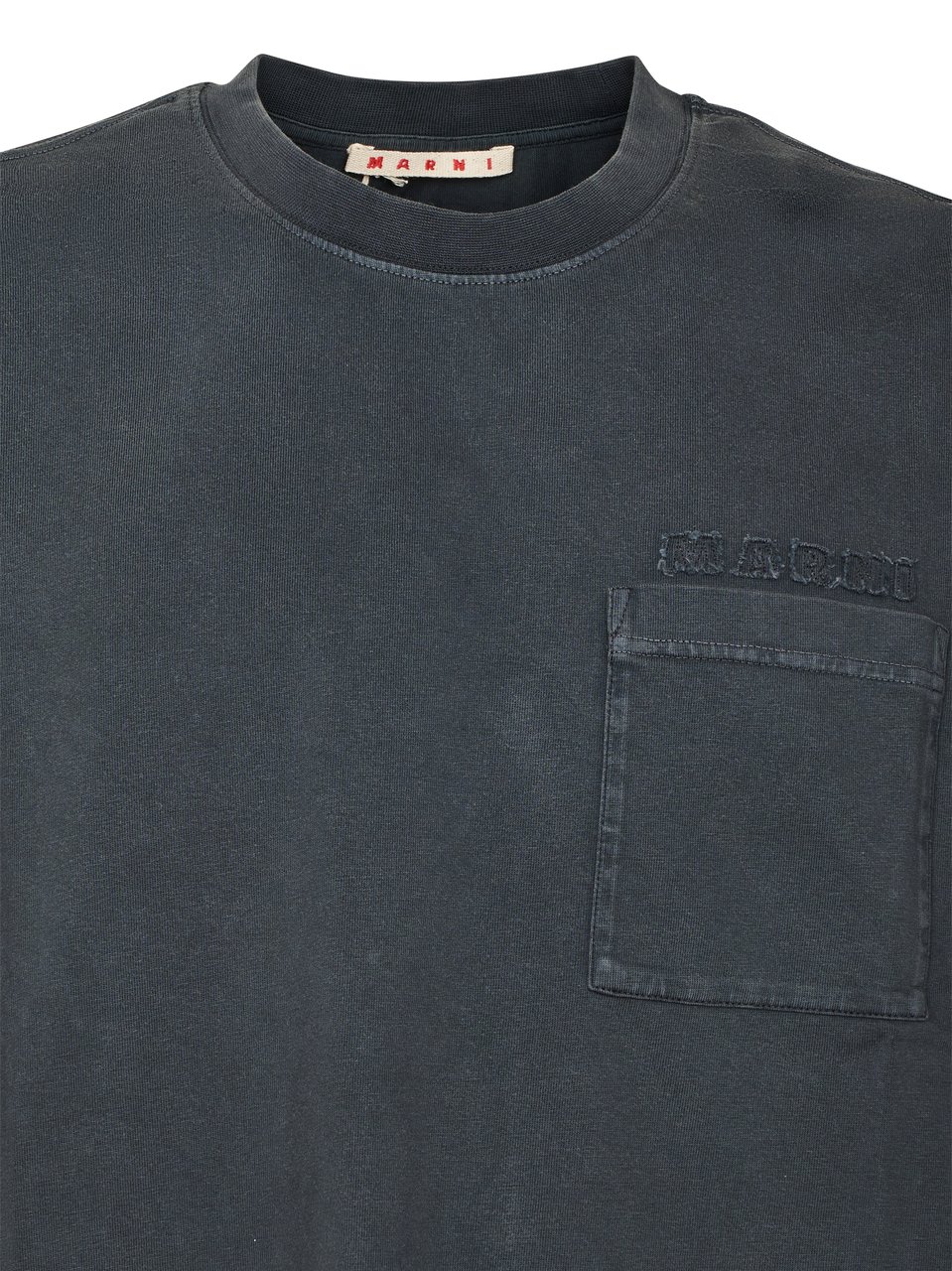 Marni Boxy-Fit Black Cotton T-Shirt with Subtle Embroidery Zwart