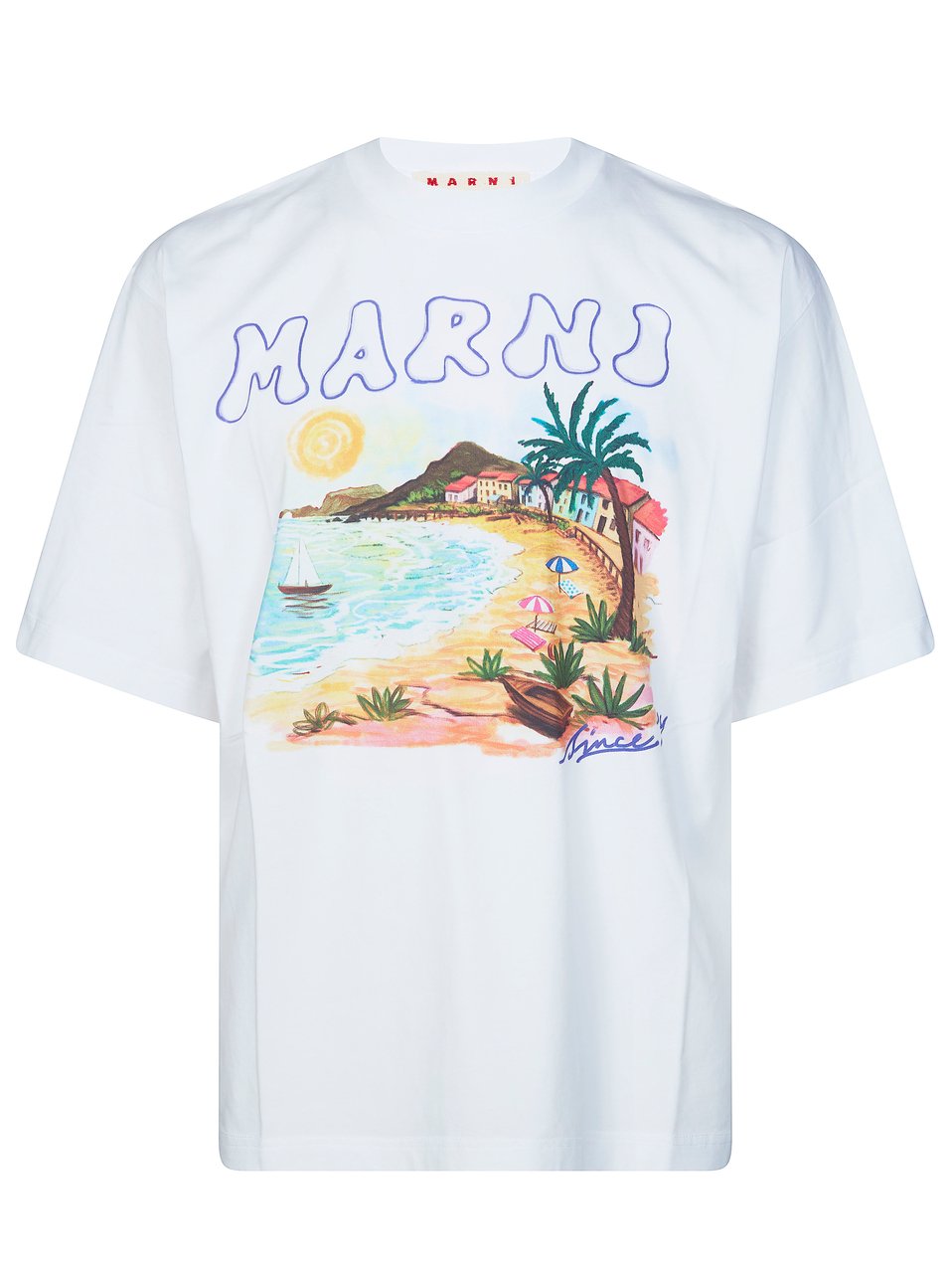 Marni White Cotton Beach Graphic T-Shirt Wit
