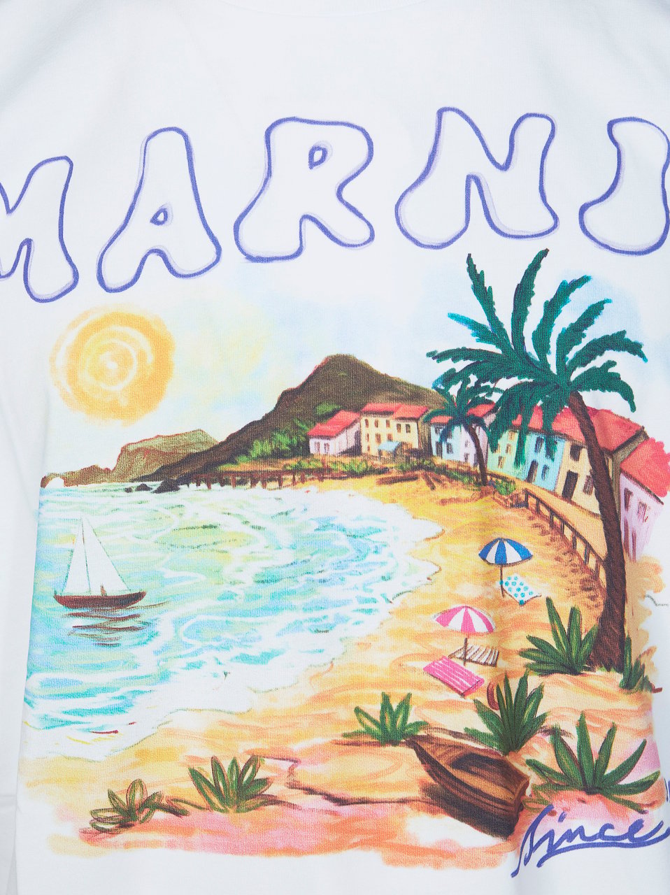 Marni White Cotton Beach Graphic T-Shirt Wit