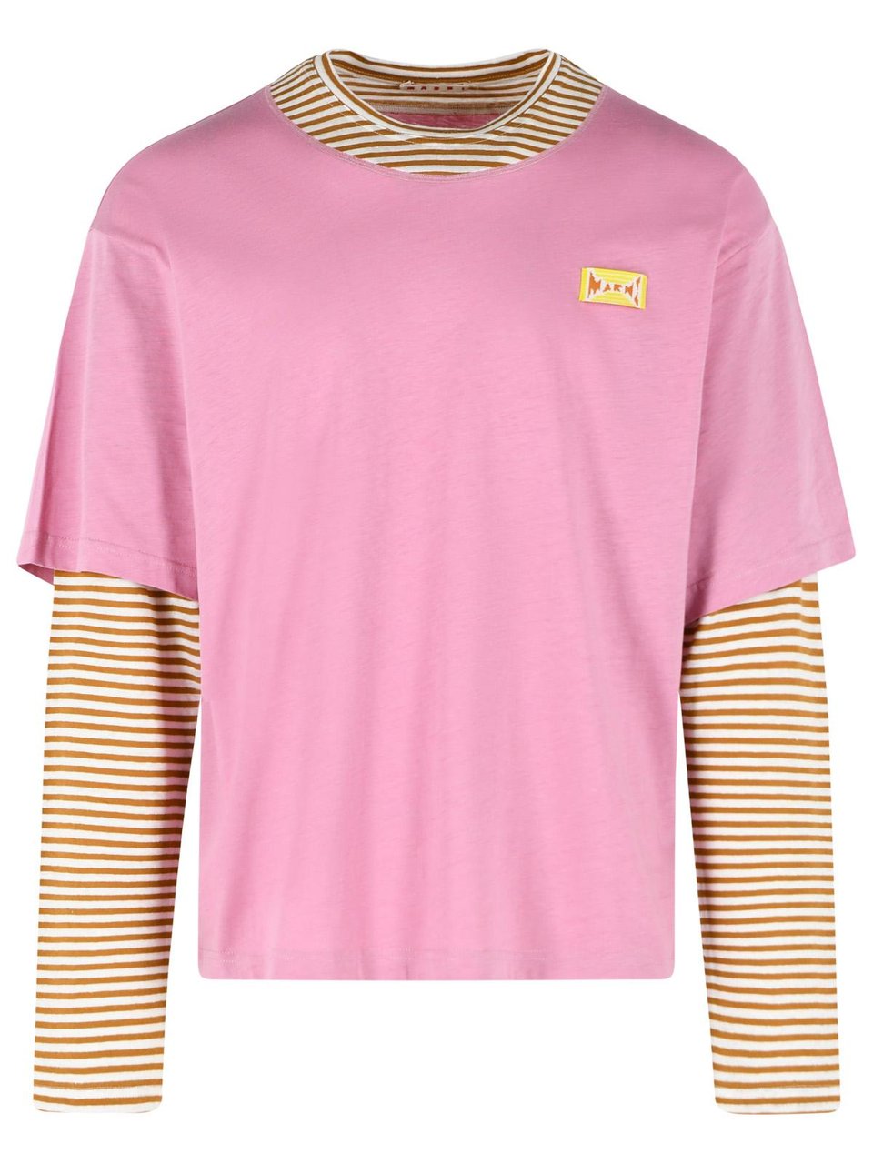 Marni Pink Linen And Cotton Double Layer T-Shirt Roze
