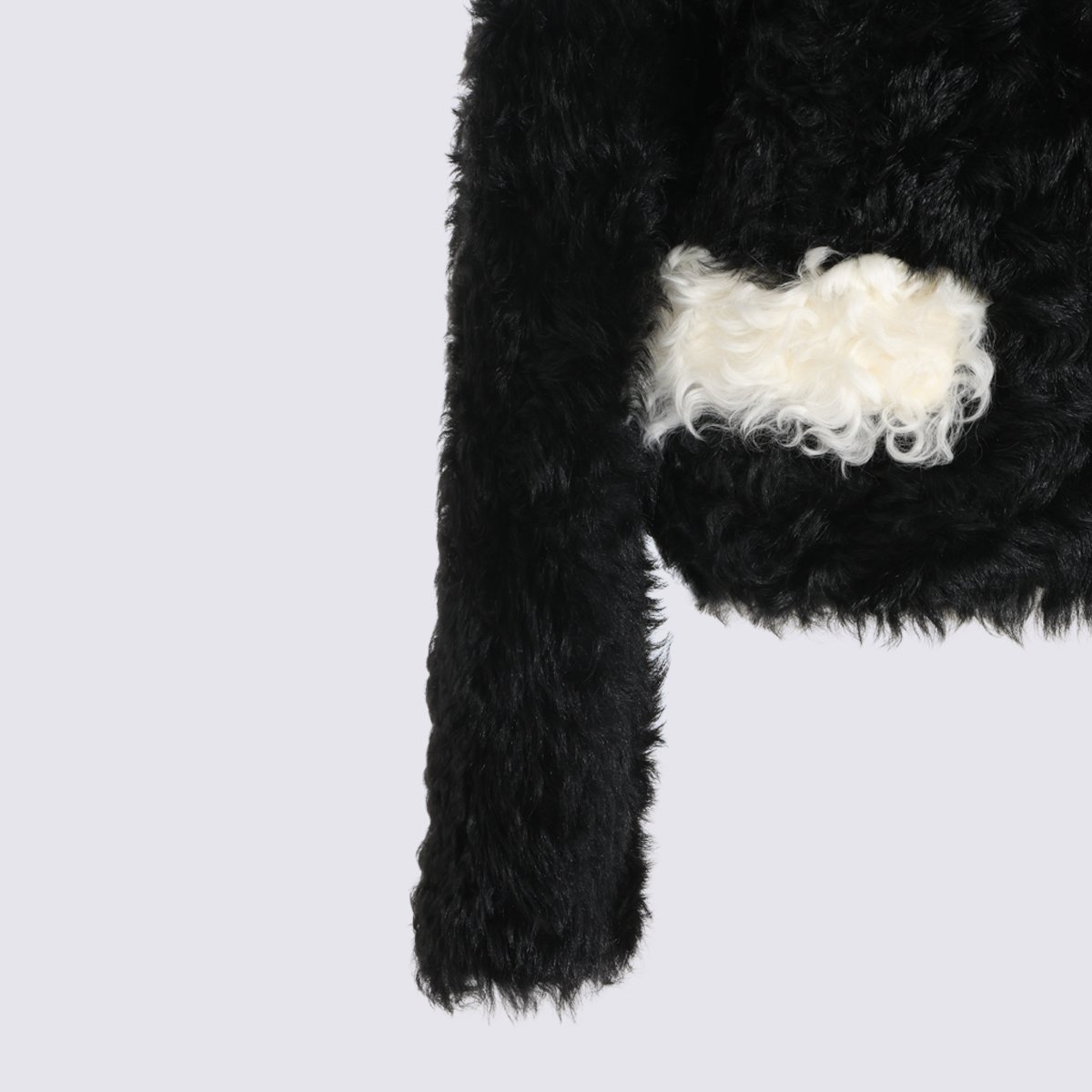 Marni Textured Black Cropped Jacket With Light Blue Curly Collar Zwart