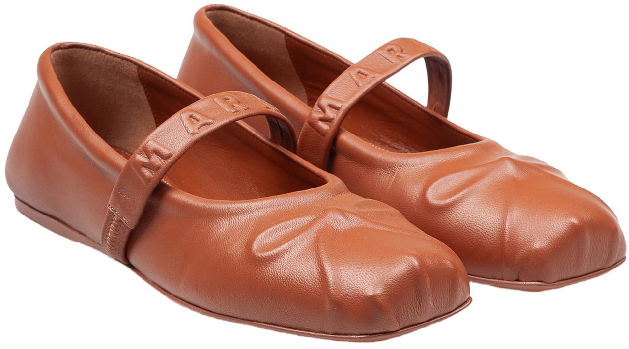 Marni Marni mary jane shoes in leather with embossed bow Bruin