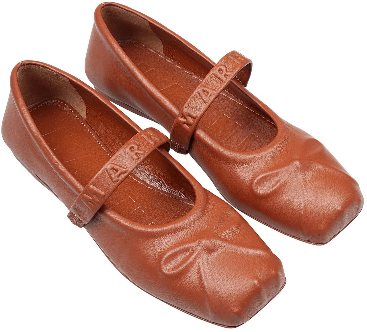 Marni Marni mary jane shoes in leather with embossed bow Bruin