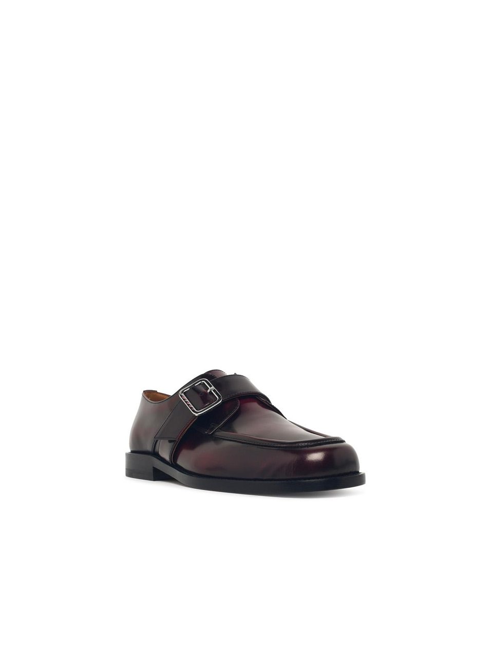 Marni Burgundy Leather Loafers With Buckled Strap And Polished Finish Zwart