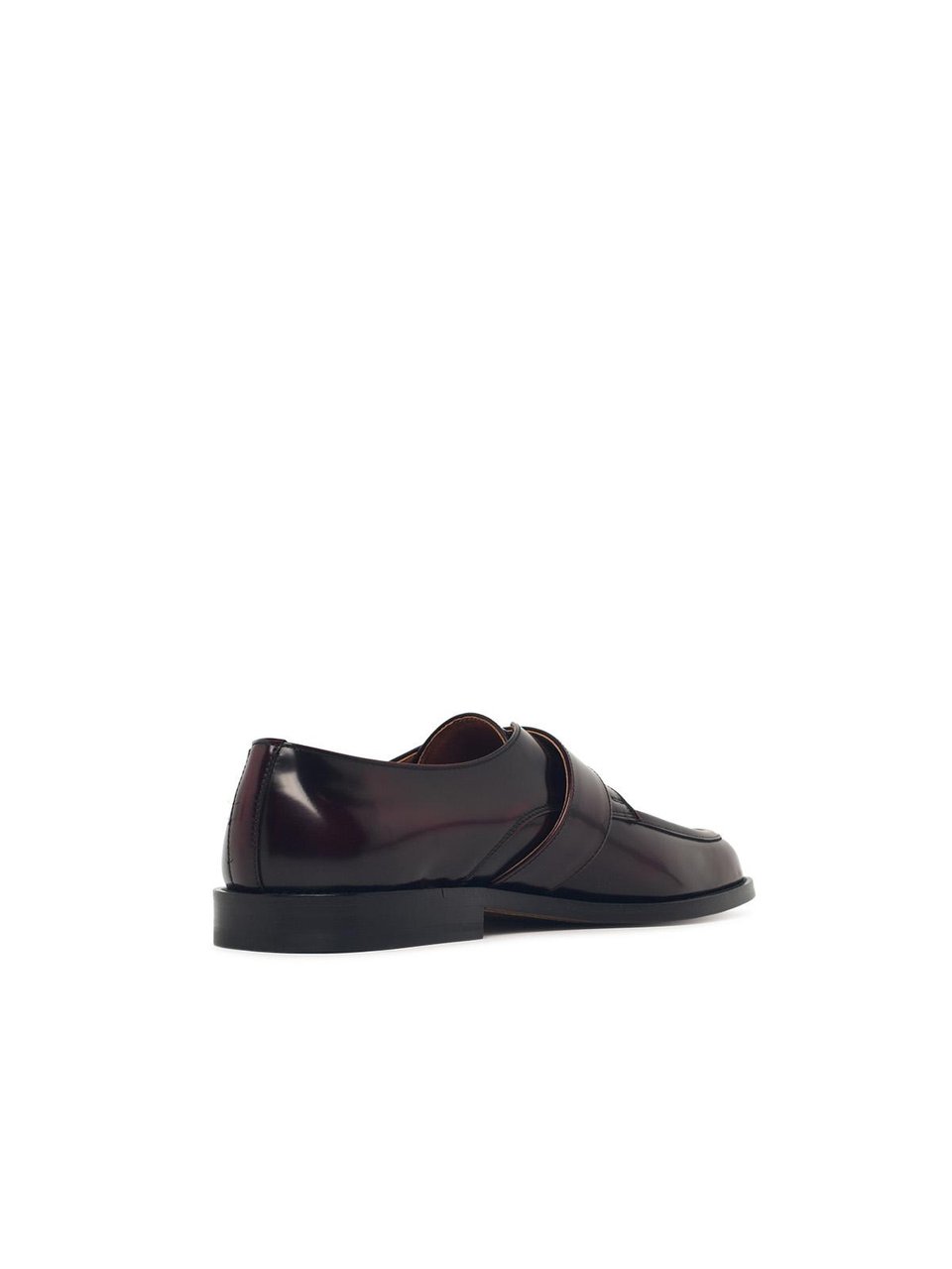 Marni Burgundy Leather Loafers With Buckled Strap And Polished Finish Zwart