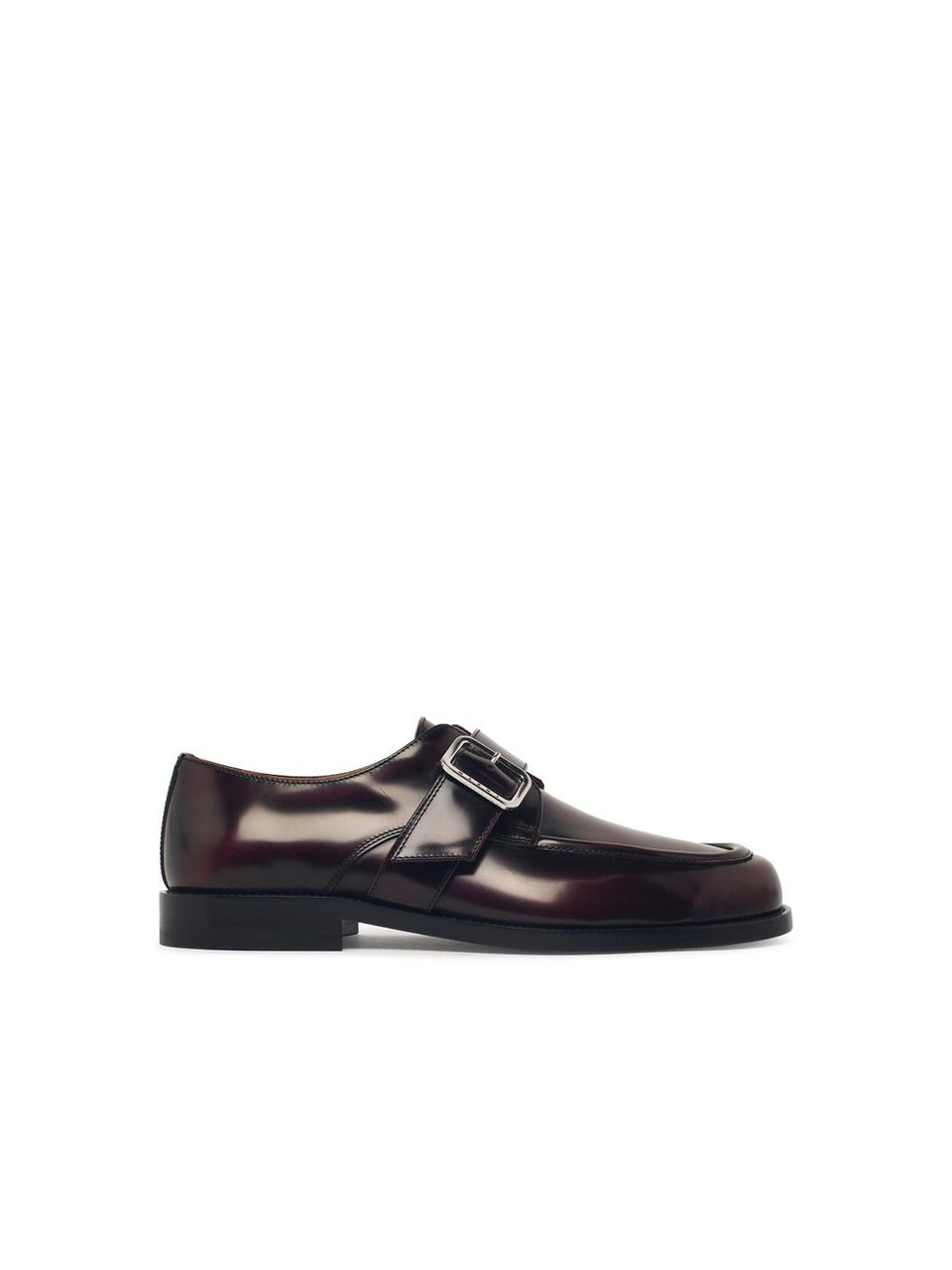 Marni Burgundy Leather Loafers With Buckled Strap And Polished Finish Zwart