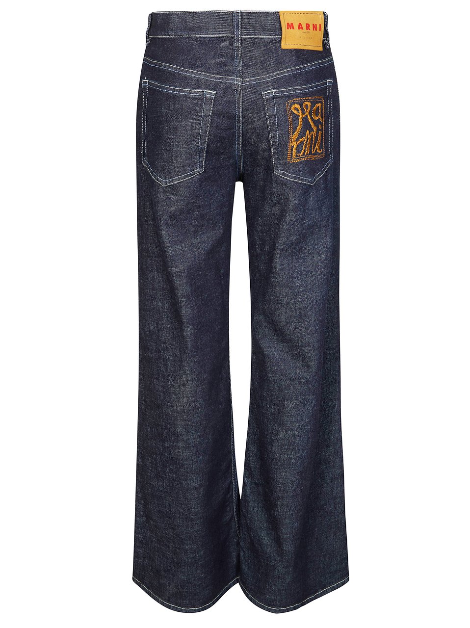 Marni Indigo Wide Leg Golden Embroidered Jeans Zwart