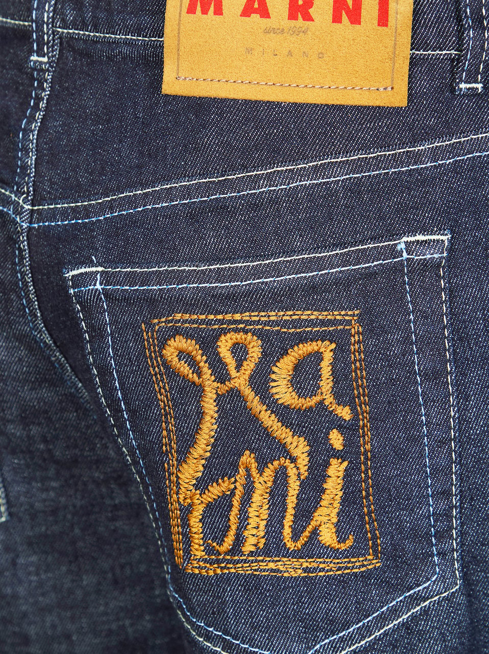 Marni Indigo Wide Leg Golden Embroidered Jeans Zwart