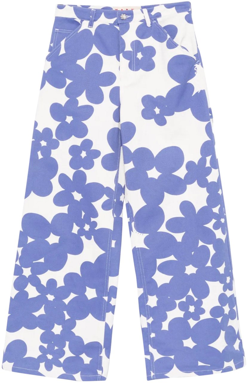Marni Floral Printed Denim Lavender/white Wit