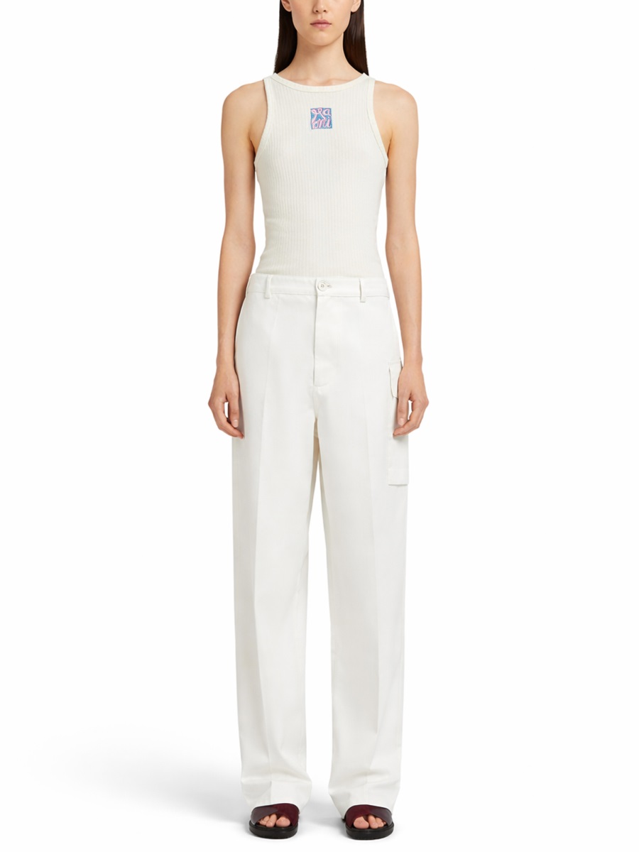 Marni Neutrals Regular Fit Straight Leg Cotton Cargo Pants Wit