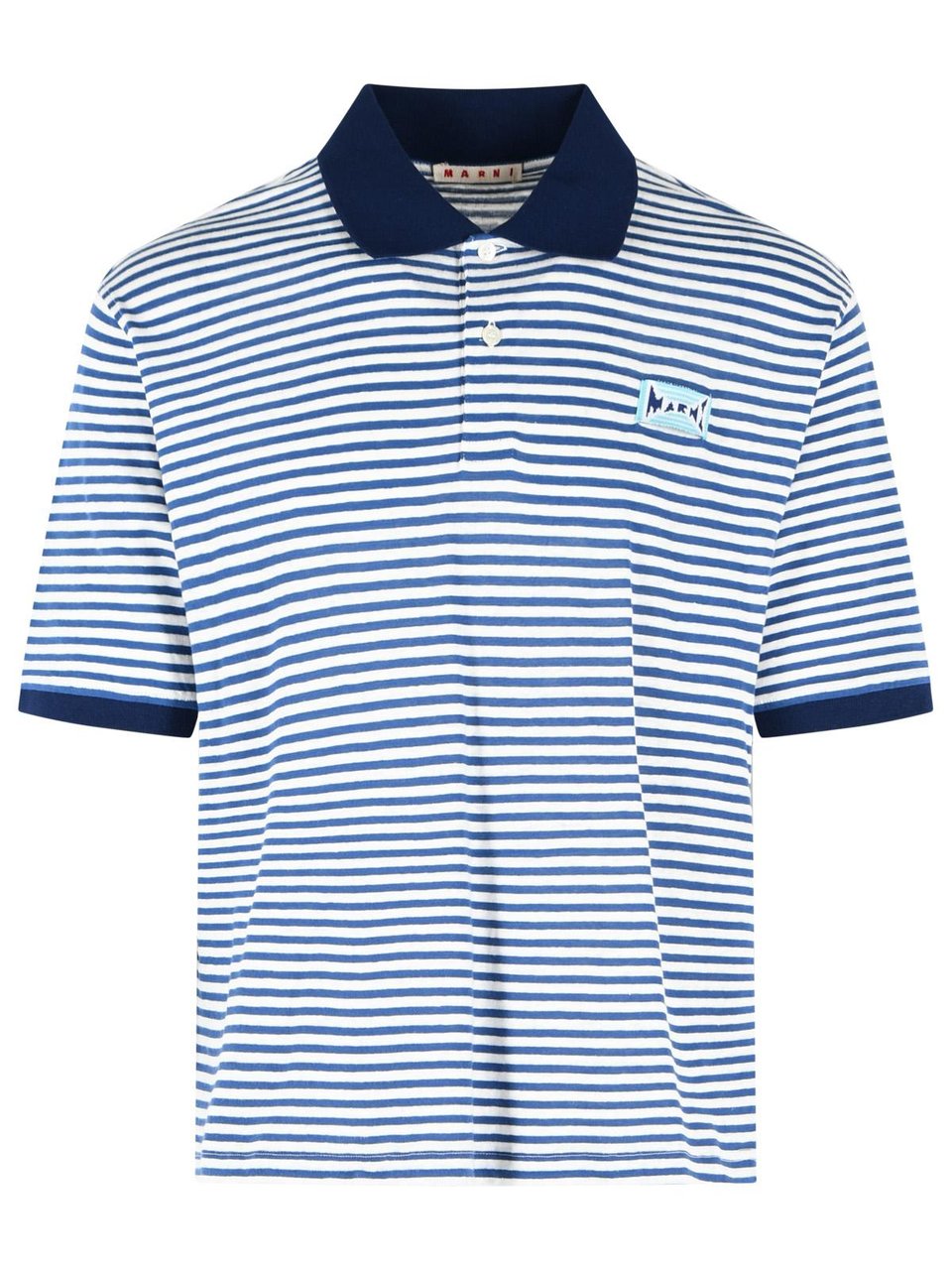 Marni Two-Tone Linen Blend Polo Shirt Blauw