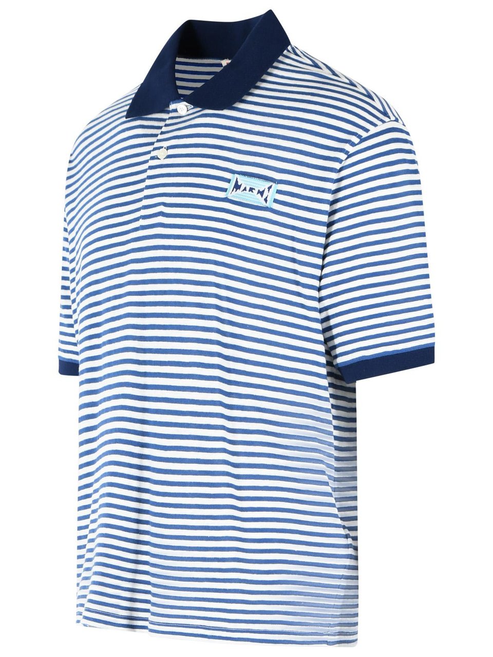 Marni Two-Tone Linen Blend Polo Shirt Blauw