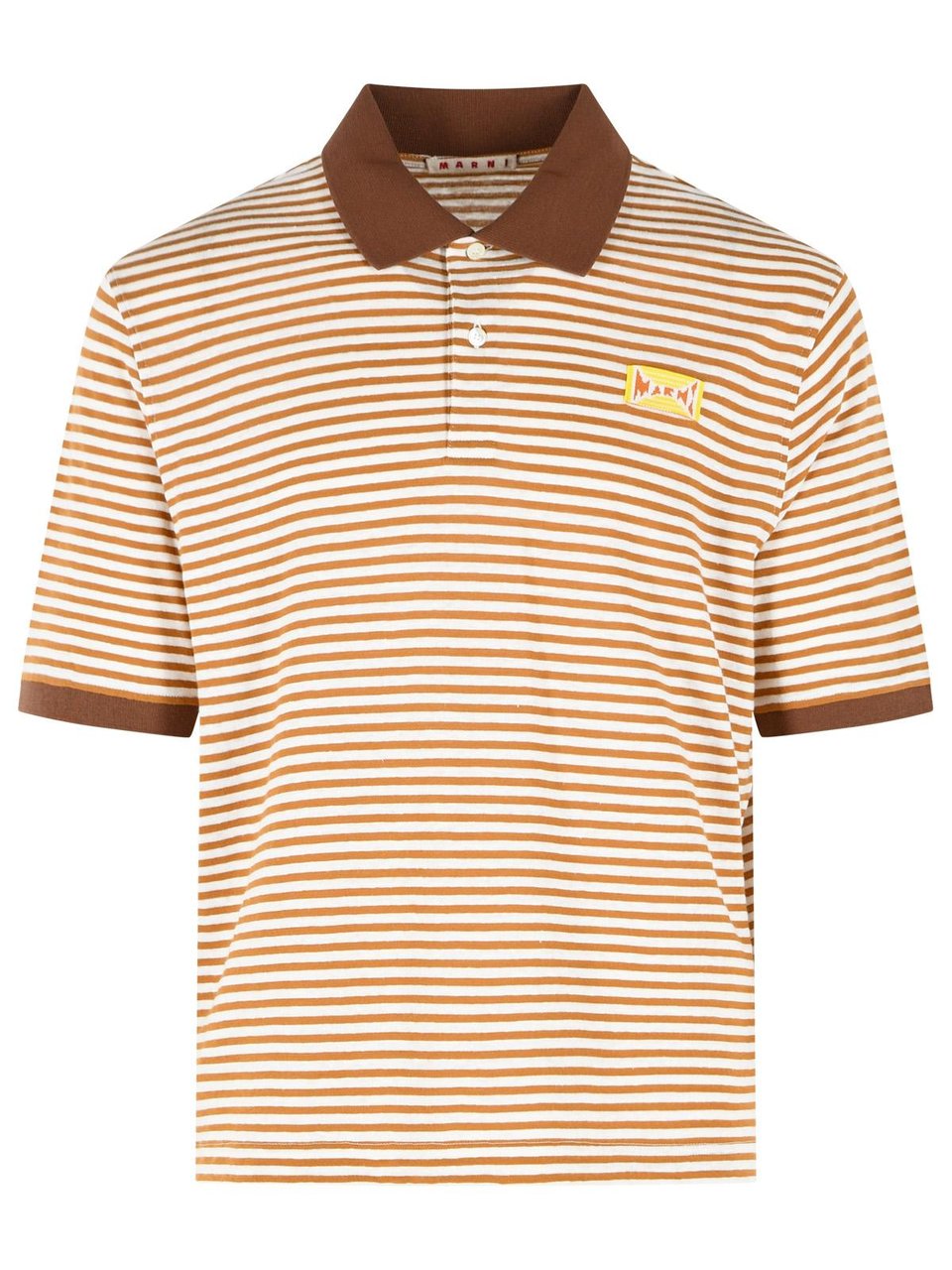 Marni Two-Tone Linen Blend Polo Shirt Bruin