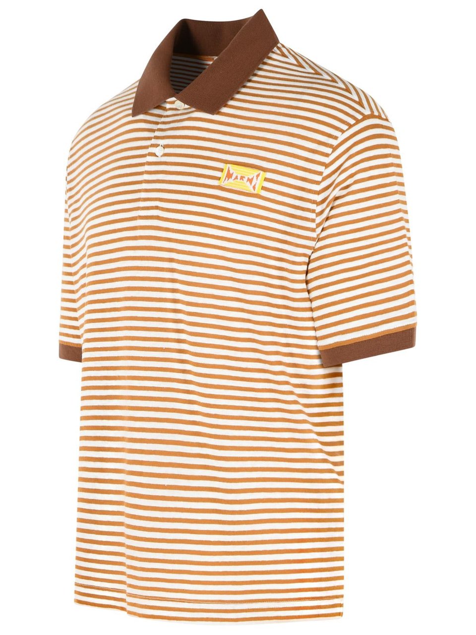 Marni Two-Tone Linen Blend Polo Shirt Bruin