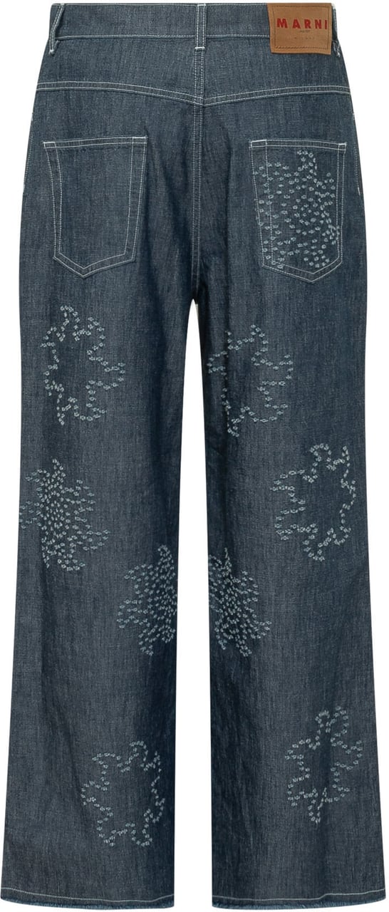 Marni Pantaloni con Tasche e Motivo Grafico Allover Blauw