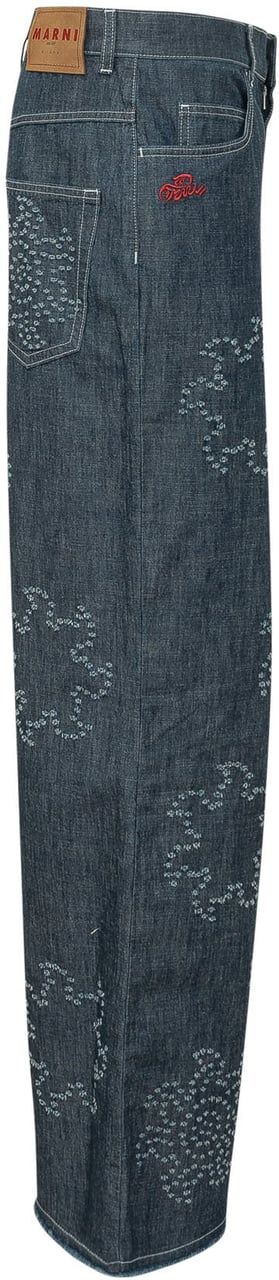 Marni Pantaloni con Tasche e Motivo Grafico Allover Blauw