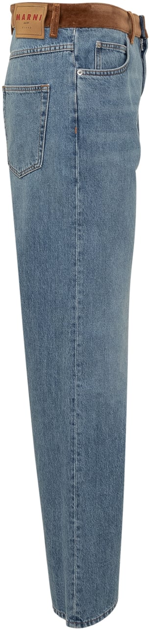 Marni Jeans A Gamba Larga con Dettaglio in Suede Marni Blauw