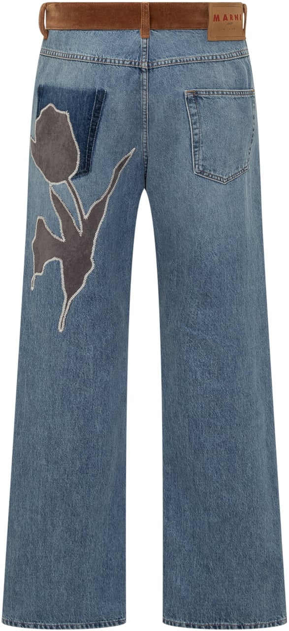 Marni Jeans A Gamba Larga con Dettaglio in Suede Marni Blauw