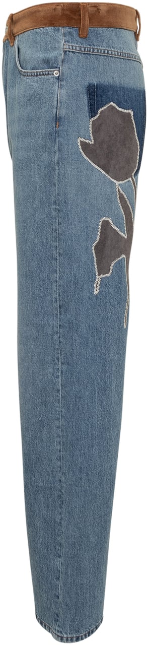 Marni Jeans A Gamba Larga con Dettaglio in Suede Marni Blauw