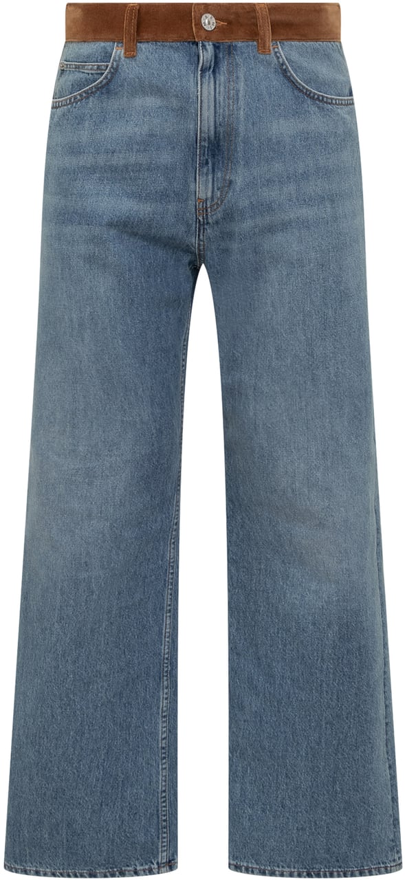 Marni Jeans A Gamba Larga con Dettaglio in Suede Marni Blauw