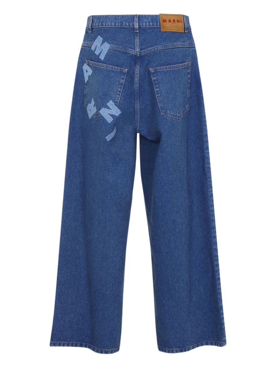 Marni High-Waisted Wide-Leg Denim Jeans with Back Logo Patch Blauw