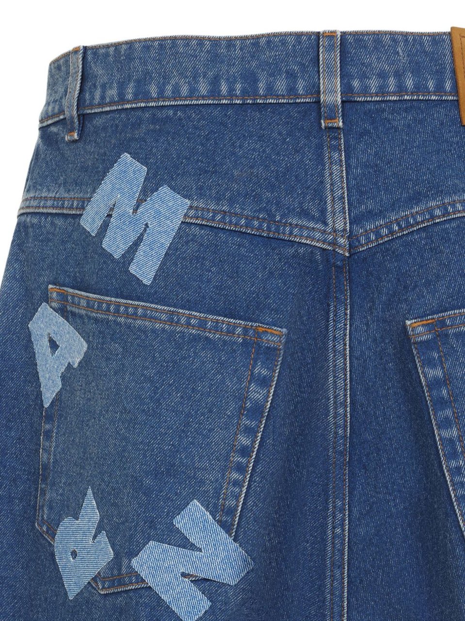 Marni High-Waisted Wide-Leg Denim Jeans with Back Logo Patch Blauw