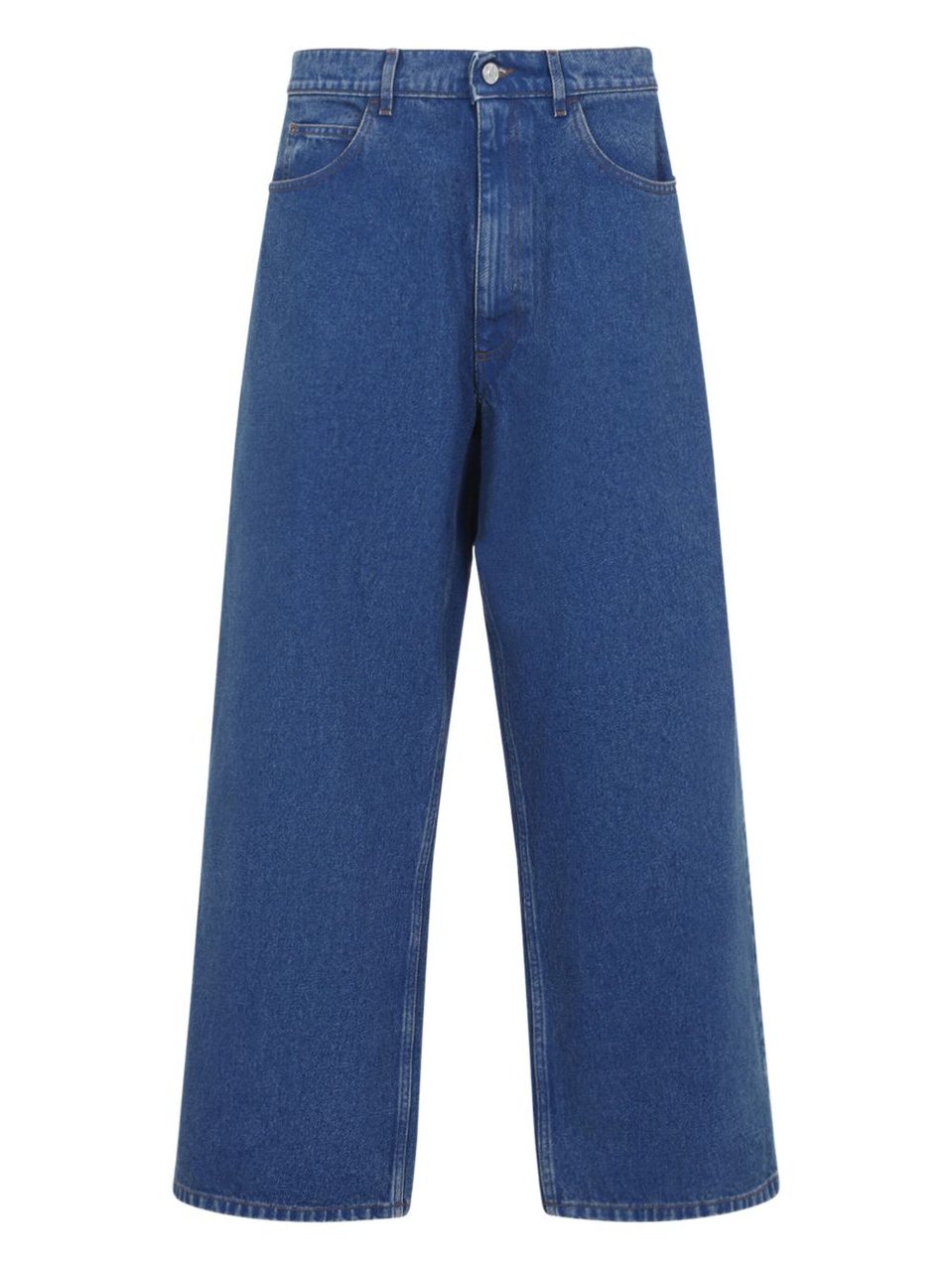Marni High-Waisted Wide-Leg Denim Jeans with Back Logo Patch Blauw