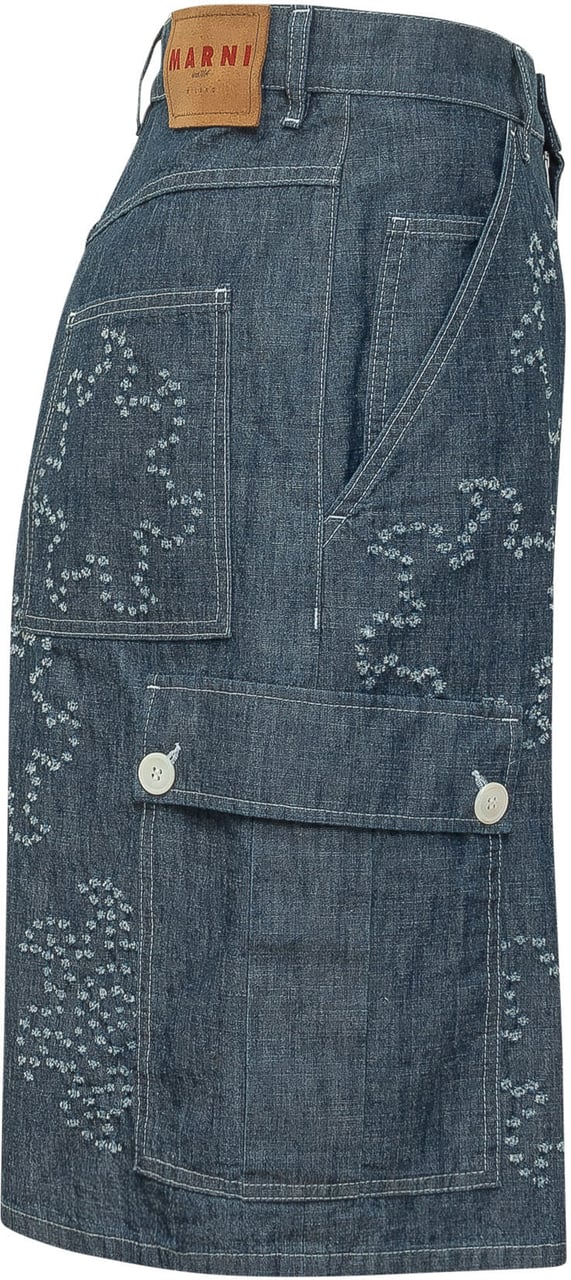 Marni Bermuda con Tasche Cargo e Motivo Grafico Allover Blauw
