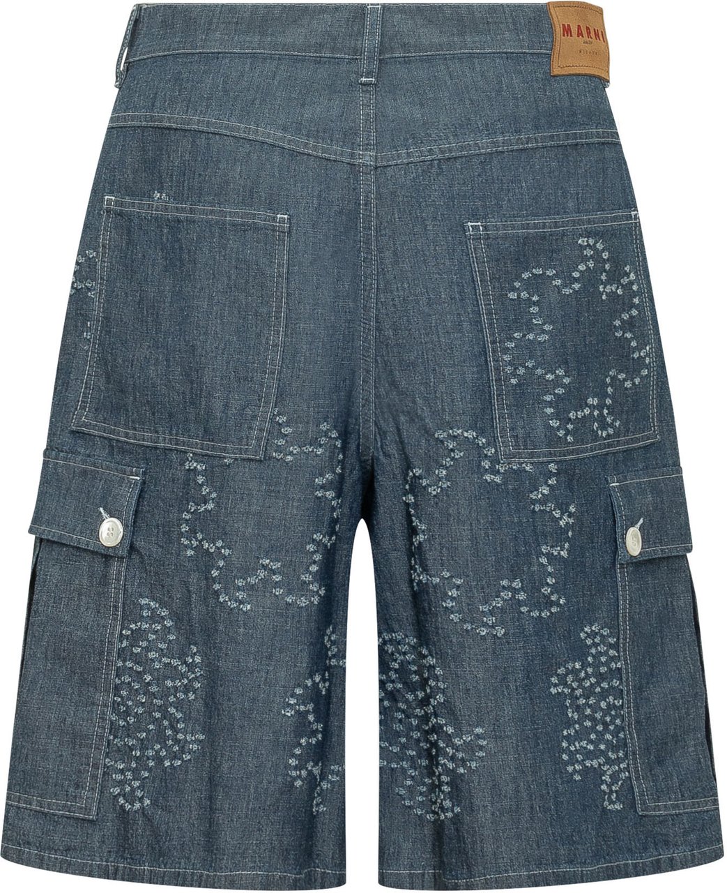 Marni Bermuda con Tasche Cargo e Motivo Grafico Allover Blauw
